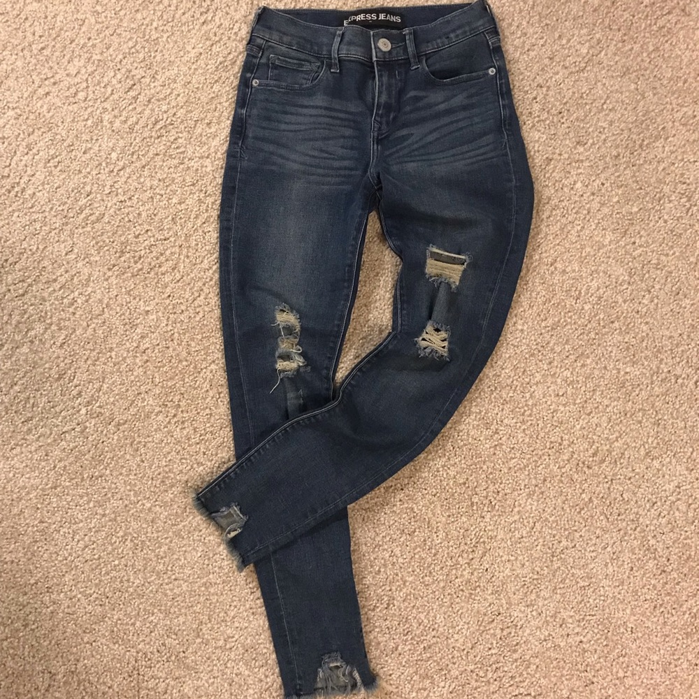Express Distressed Mid Rise Jeans